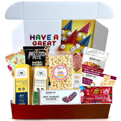 Birthday Charcuterie Gift Box – Smoked Gouda, Summer Sausage, Popcorn, Salami, Crackers, Nuts & Jelly Beans Birthday Charcuterie Gift Box – Smoked Gouda, Summer Sausage, Popcorn, Salami, Crackers, Nuts & Jelly Beans