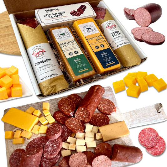 GiftWorld Meat and Cheese Gift Basket – Salami, Pepperoni, Summer Sausage, Cheddar, and Smoked Gouda – Perfect Gourmet Food Gifts for Men, Corporate Gifts