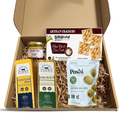 Cheese Gift Box with Cheddar, Gouda, Crackers, Pretzels & Mustard – Wine Pairing Snack Box