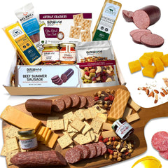 Gourmet Meat and Cheese Gift Box – Del Duca Salami, Cheddar, Gouda, Crackers, Mustard & Nuts