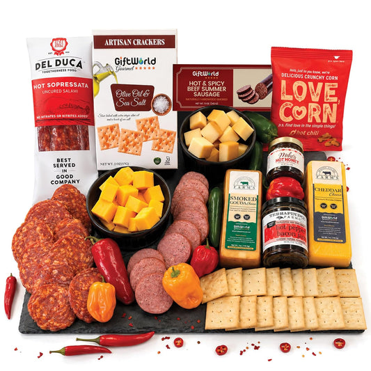 Ultimate Hot & Spicy Charcuterie Gift Basket | Meat & Cheese Gift Box