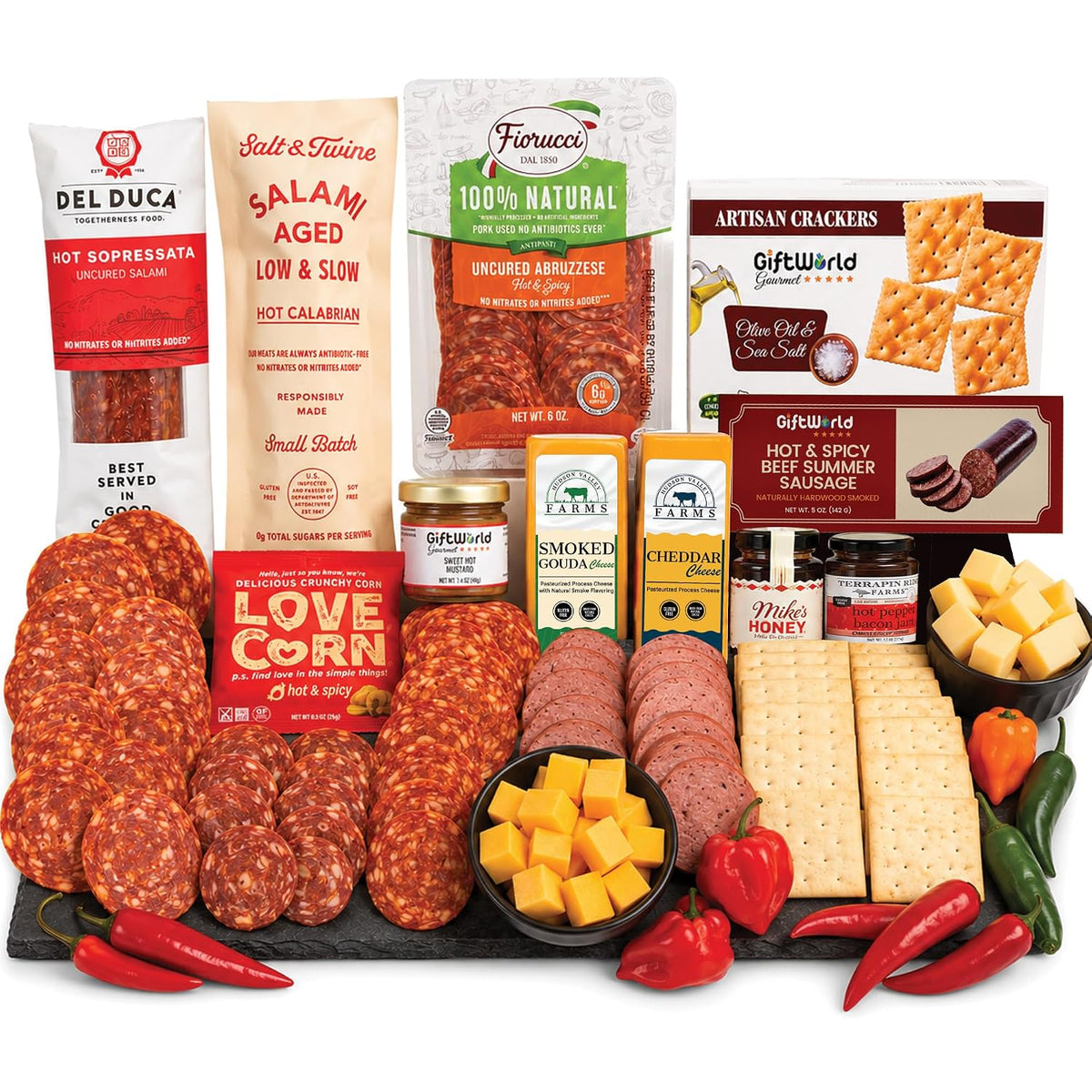 Ultimate Deluxe Hot & Spicy Charcuterie Gift Basket | Gourmet Meat & Cheese Gift