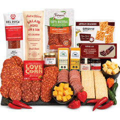 Ultimate Deluxe Hot & Spicy Charcuterie Gift Basket | Gourmet Meat & Cheese Gift