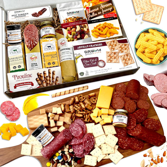 Deluxe Charcuterie Meat & Cheese Gift Box – Negroni Salami, Summer Sausage, Gourmet Snacks & Crackers
