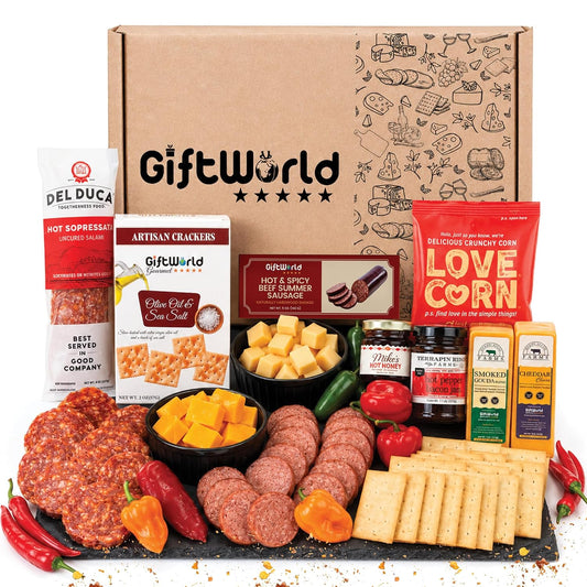 Ultimate Hot & Spicy Charcuterie Gift Basket | Meat & Cheese Gift Box