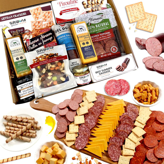 Deluxe Charcuterie Meat & Cheese Gift Box – Negroni Salami, Summer Sausage, Gourmet Snacks & Crackers