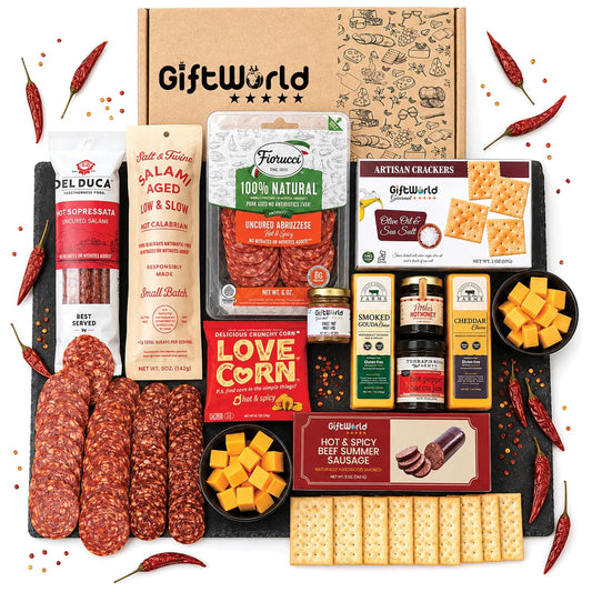 Ultimate Deluxe Hot & Spicy Charcuterie Gift Basket | Gourmet Meat & Cheese Gift