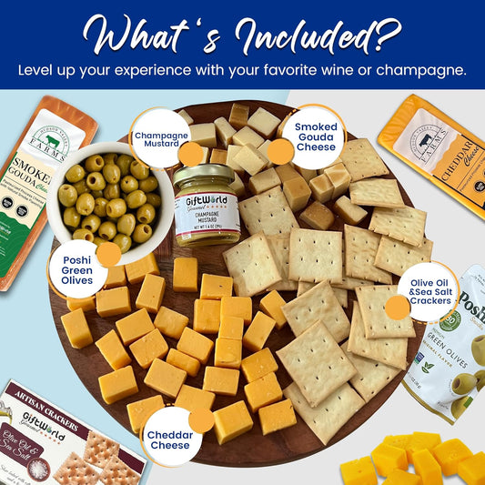 Cheese Gift Box with Cheddar, Gouda, Crackers, Pretzels & Mustard – Wine Pairing Snack Box