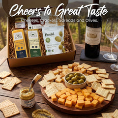Cheese Gift Box with Cheddar, Gouda, Crackers, Pretzels & Mustard – Wine Pairing Snack Box