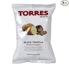 Torres Premium Potato Chips 3-Pack - Manchego, Black Truffle, Iberico Ham - Includes FREE WORLD BAG CLIP - Gourmet Handcrafted Snacks