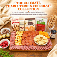 Gourmet Meat & Cheese Charcuterie Box with Crackers, Truffles, Nut Mix, Pretzels & Chocolate