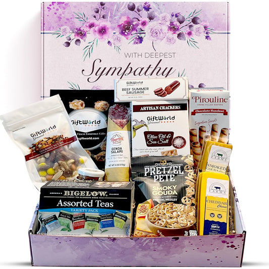 GiftWorld Sympathy Gift Baskets - Meat and Cheese Gift Basket, Bereavement Gift Idea, Sympathy Gifts for Loss of Loved One - Sympathy Food Baskets, Food Care Package - Condolence Gift Basket