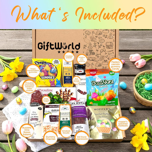 Luxury Easter basket with cheese, meats, and treats