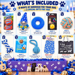 Hanukkah Dog Gift Box | 8 Nights of Dog Toys & Treats | Jewish Dog Lover Gift Basket
