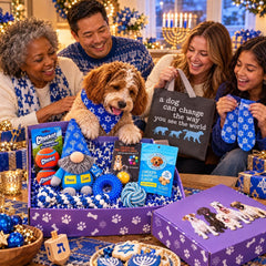 Hanukkah Dog Gift Box | 8 Nights of Dog Toys & Treats | Jewish Dog Lover Gift Basket