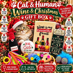 Cat Lover Christmas Gift Box | Wine Lover Gift Set | Holiday Cat Toys | Funny Cat Gifts for Her & Him