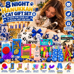 Hanukkah Cat Gift Box | 8 Nights of Cat Toys | 9 Piece Jewish Holiday Gift Set | Cat Lover Chanukah Gift
