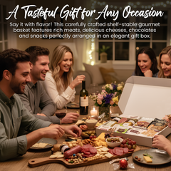 Meat and cheese box with crackers, chocolate, and nuts