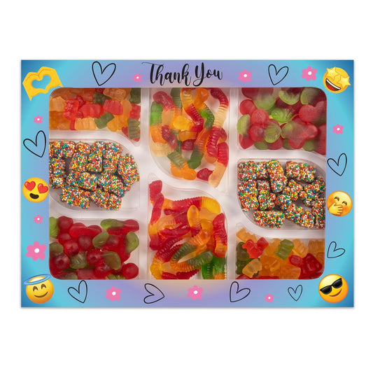 Thank You Candy Gift Box with Gummy Bears, Worms, Cherries & Nonpareils
