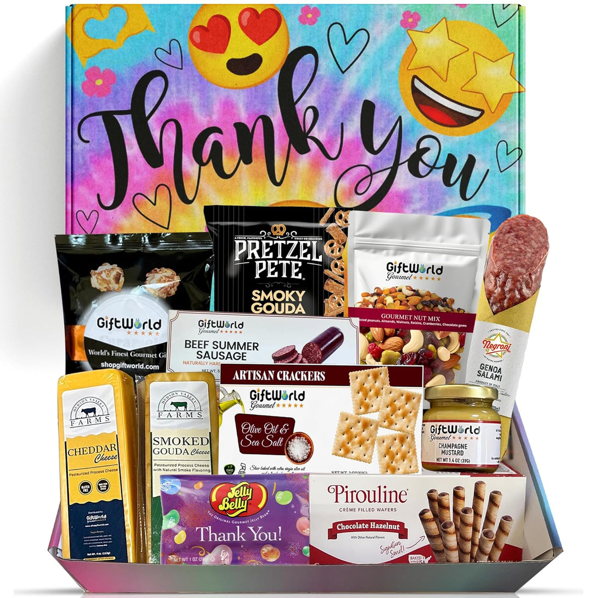 Thank You Meat & Cheese Gift Box – Gourmet Charcuterie Snacks with Salami, Sausage, Cheeses, Crackers, Sweets & More