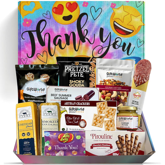 Thank You Meat & Cheese Gift Box – Gourmet Charcuterie Snacks with Salami, Sausage, Cheeses, Crackers, Sweets & More