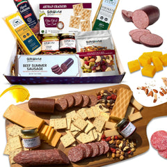 Beef Summer Sausage Charcuterie Cheese Gift Basket, Meat and Cheese Gift Baskets for Men and Women, Food Gift Basket for Men