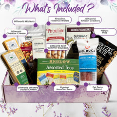 Sympathy Gourmet Gift Box – Salami, Cheese, Crackers, Wafers, Tea, Nut Mix & Pretzels