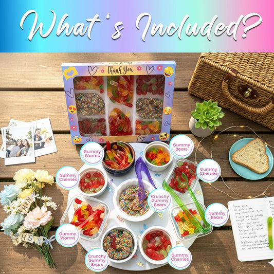 Thank You Candy Gift Box with Gummy Bears, Worms, Cherries & Nonpareils