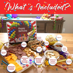 Birthday Charcuterie Gift Box – Smoked Gouda, Summer Sausage, Popcorn, Salami, Crackers, Nuts & Jelly Beans