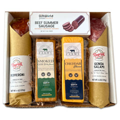 Classic Meat and Cheese Gift Box – Gourmet Sausage, Salami, Cheddar & Smoked Gouda Sampler
