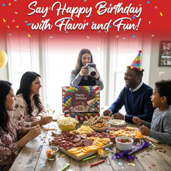 Birthday Charcuterie Gift Box – Smoked Gouda, Summer Sausage, Popcorn, Salami, Crackers, Nuts & Jelly Beans