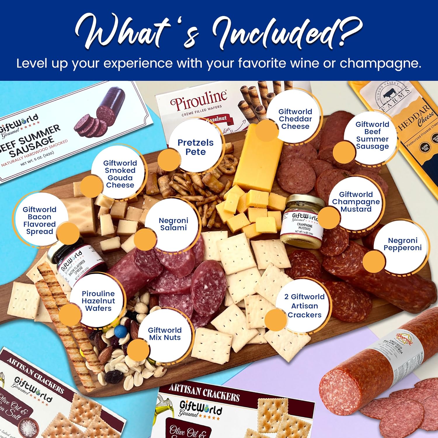 Charcuterie box with salami and snacks