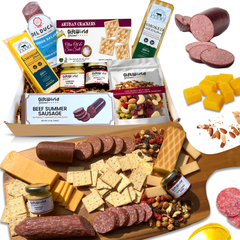 Savory Snack & Cheese Gift Box – Salami, Artisan Crackers, Cheddar, Gouda, Mustard, Bacon Spread & Nut Mix