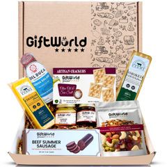 Savory Snack & Cheese Gift Box – Salami, Artisan Crackers, Cheddar, Gouda, Mustard, Bacon Spread & Nut Mix