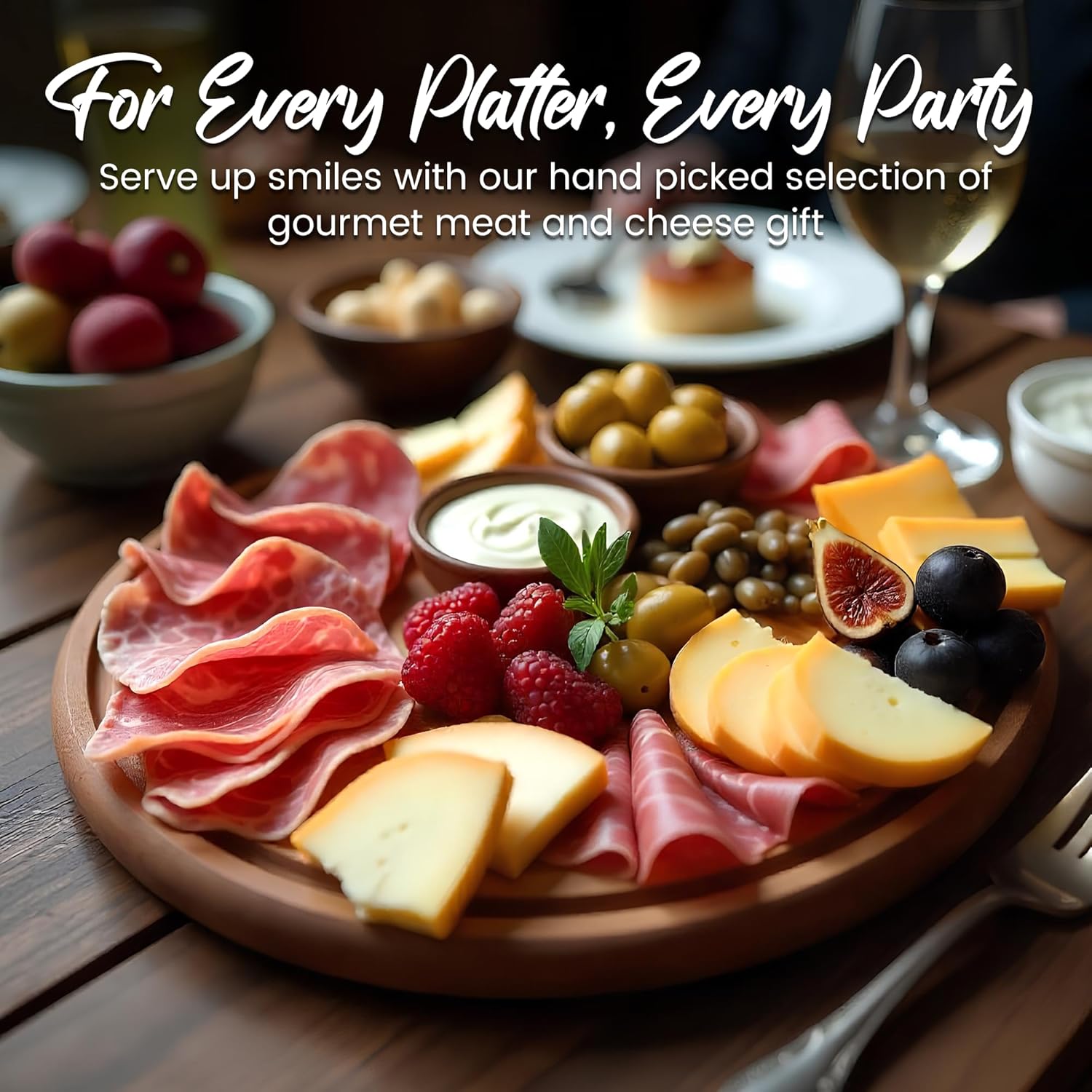 Gift box with salami, cheese, and antipasto items