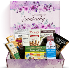 Sympathy Gourmet Gift Box – Salami, Cheese, Crackers, Wafers, Tea, Nut Mix & Pretzels