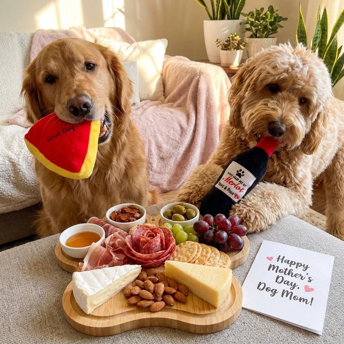 Dog Mom Gift Set | Paw Charcuterie Board & Wine Dog Toys