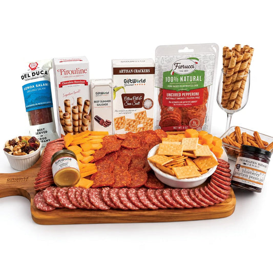 Deluxe Charcuterie Meat & Cheese Gift Box – Negroni Salami, Summer Sausage, Gourmet Snacks & Crackers