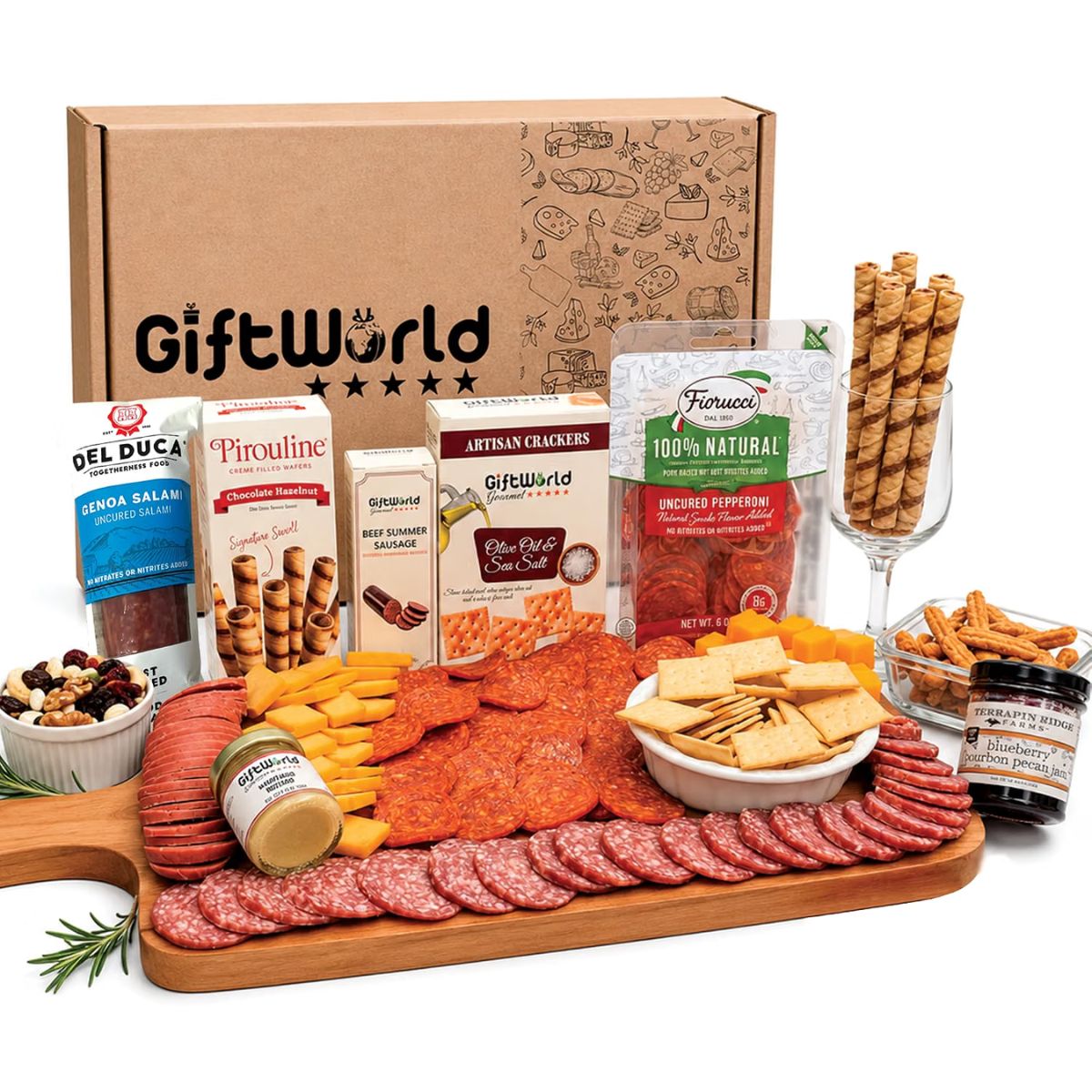 Deluxe Charcuterie Meat & Cheese Gift Box – Negroni Salami, Summer Sausage, Gourmet Snacks & Crackers