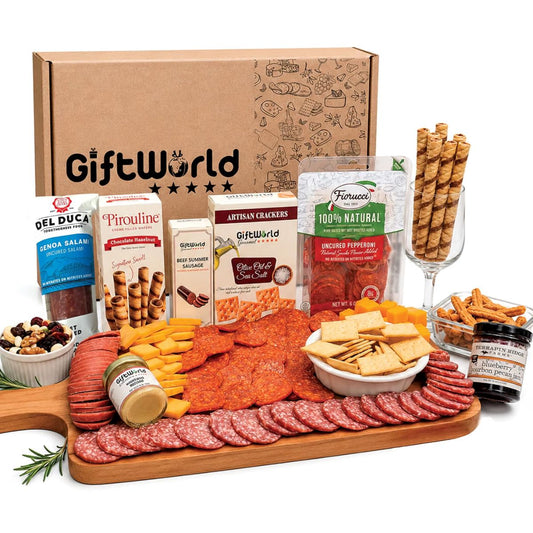 Deluxe Charcuterie Meat & Cheese Gift Box – Negroni Salami, Summer Sausage, Gourmet Snacks & Crackers