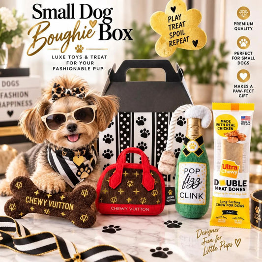Small Dog Bougie Gift Box | Designer-Inspired Dog Toys & Treat Set