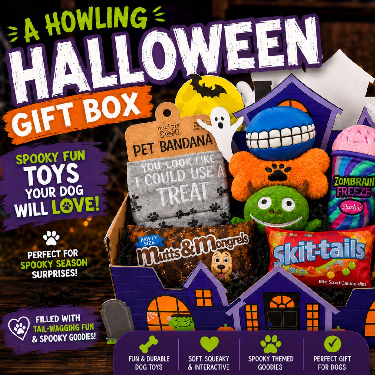 Halloween Dog Gift Box | Spooky Dog Toys Gift Basket | Dog Halloween Gift