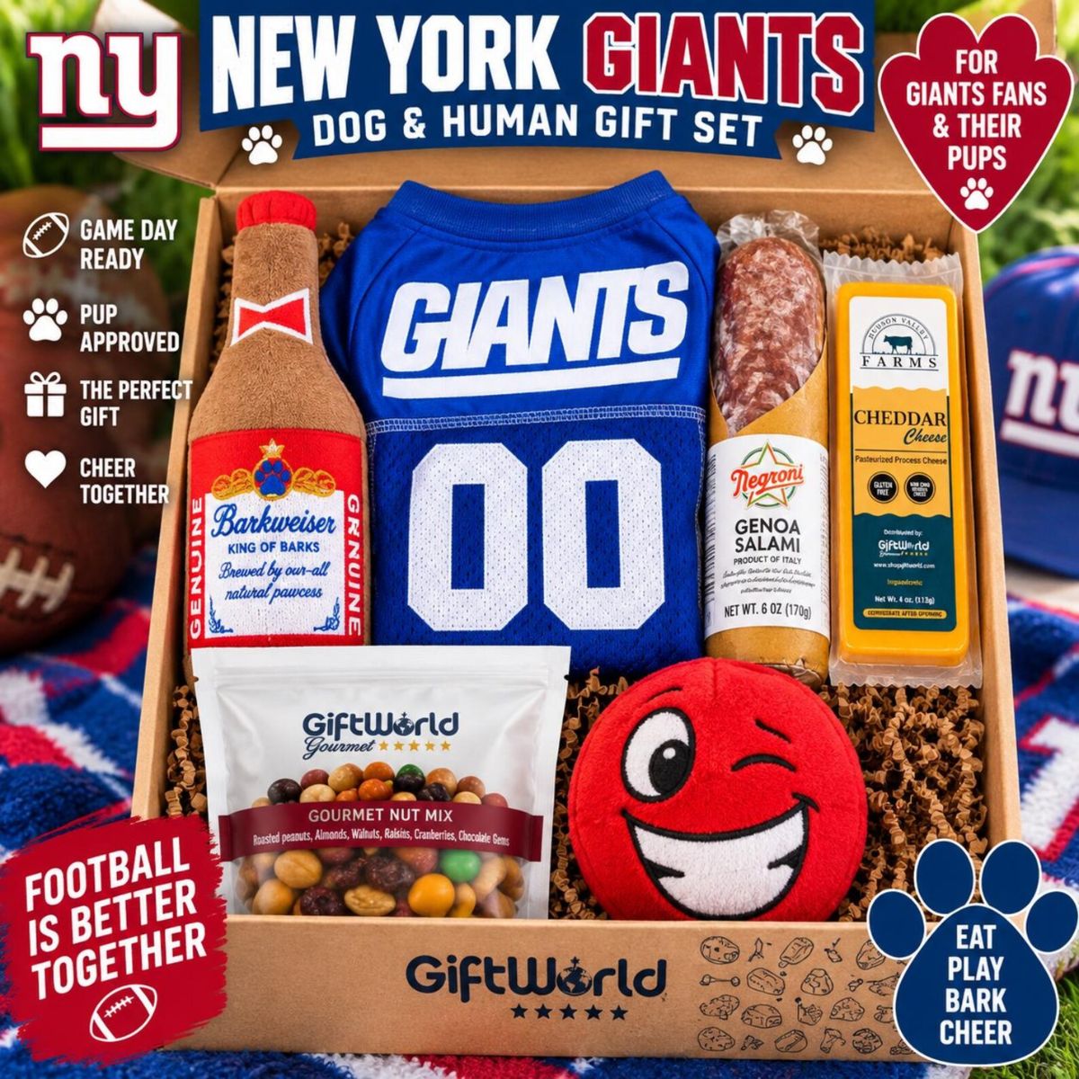 NY Giants Dog & Human Gift Set | NFL New York Giants Dog | Football Tailgate Gift Box
