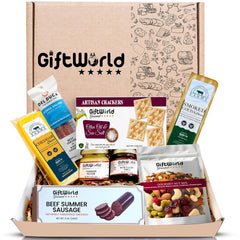 Beef Summer Sausage Charcuterie Cheese Gift Basket, Charcuterie Food Items, Meat and Cheese Gift Baskets, Food Gifts for Men, Meat Sampler For Men, Tailgating, Business, Congratulations, Care Packages, Thanksgiving and Christmas Gifts (8-item Bundle)