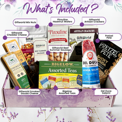 Sympathy Gourmet Gift Box – Salami, Cheese, Crackers, Wafers, Tea, Nut Mix & Pretzels