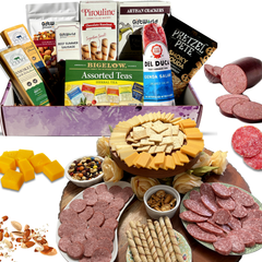 Sympathy Gourmet Gift Box – Salami, Cheese, Crackers, Wafers, Tea, Nut Mix & Pretzels